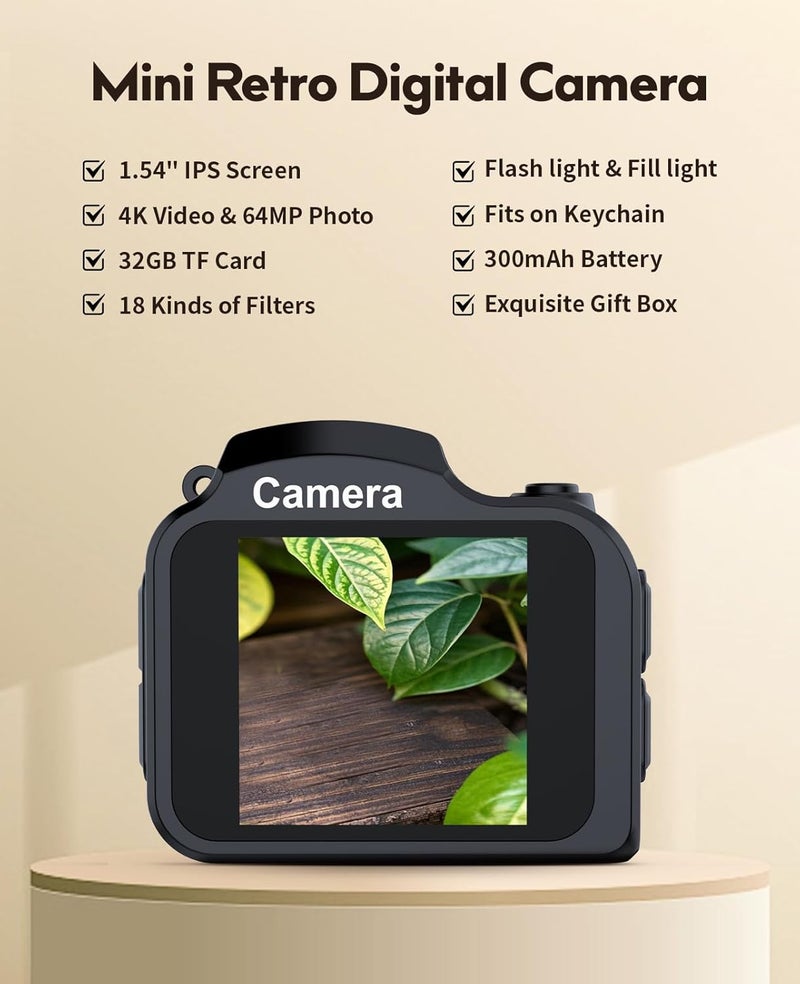 FLATIC Mini Keychain Camera –4K Digital Tiny Camera with 32GB Card & Elegant Gift Box, Fun Pocket-Sized Gadget for Kids & Adults, Collectible Gift for Travel, Birthdays & Stocking Stuffers, Black - Image 2